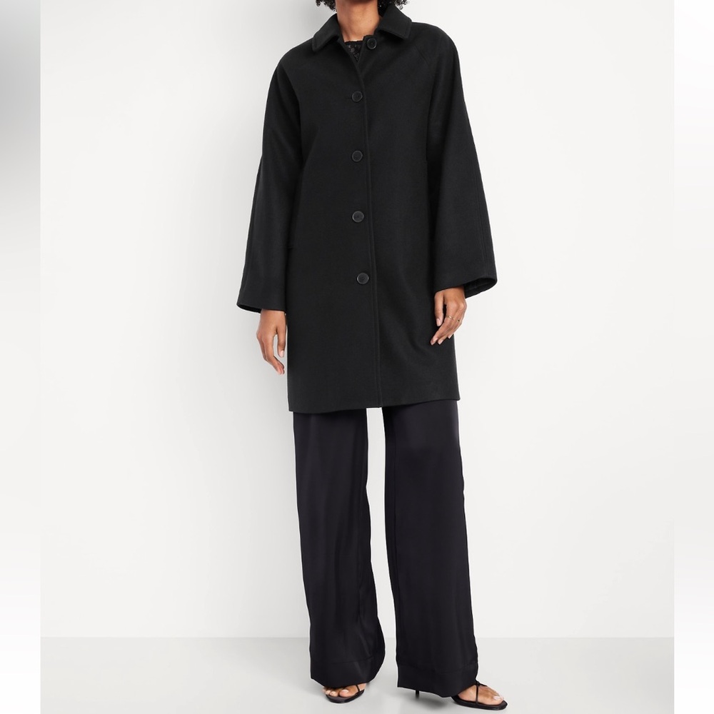 Old Navy Black Car Coat with Satin Lining